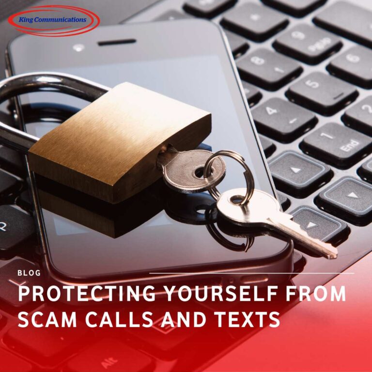 proteing yourself from scam calls and texts blog image, phone with lock and key sitting on computer keyboard